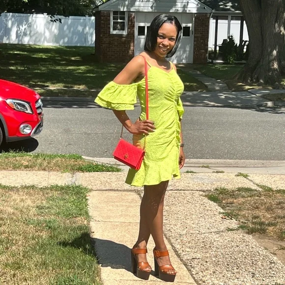 Lime green off the shoulders mini dress, size small - Picture 11 of 12